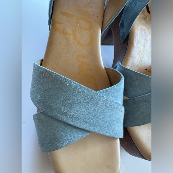 New! SAM EDELMAN Women's Josefine Platform Heeled Sandal Sky Blue - Picture 3 of 10
